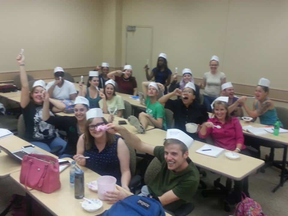 Students eating Henry's ice cream in class